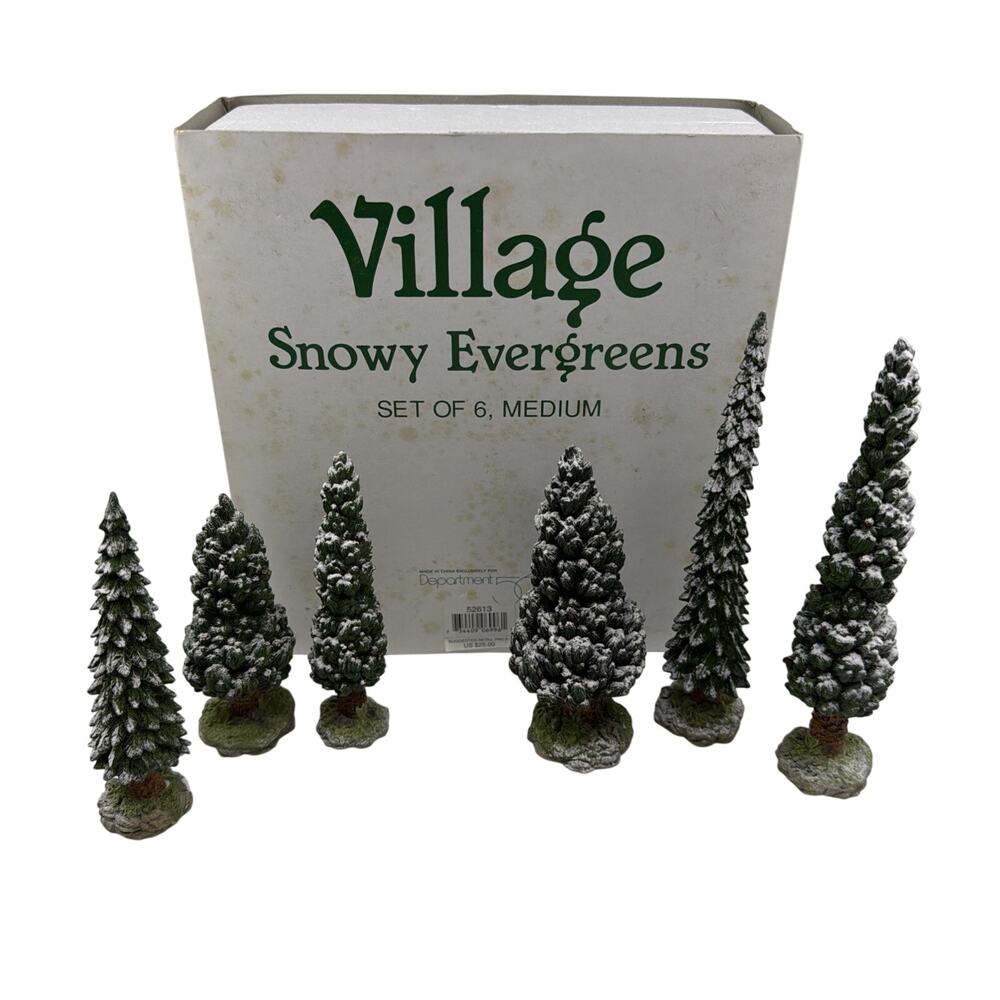 Dept 56 Village Snowy Evergreens Set of 6 Medium Trees Christmas w/ Box
